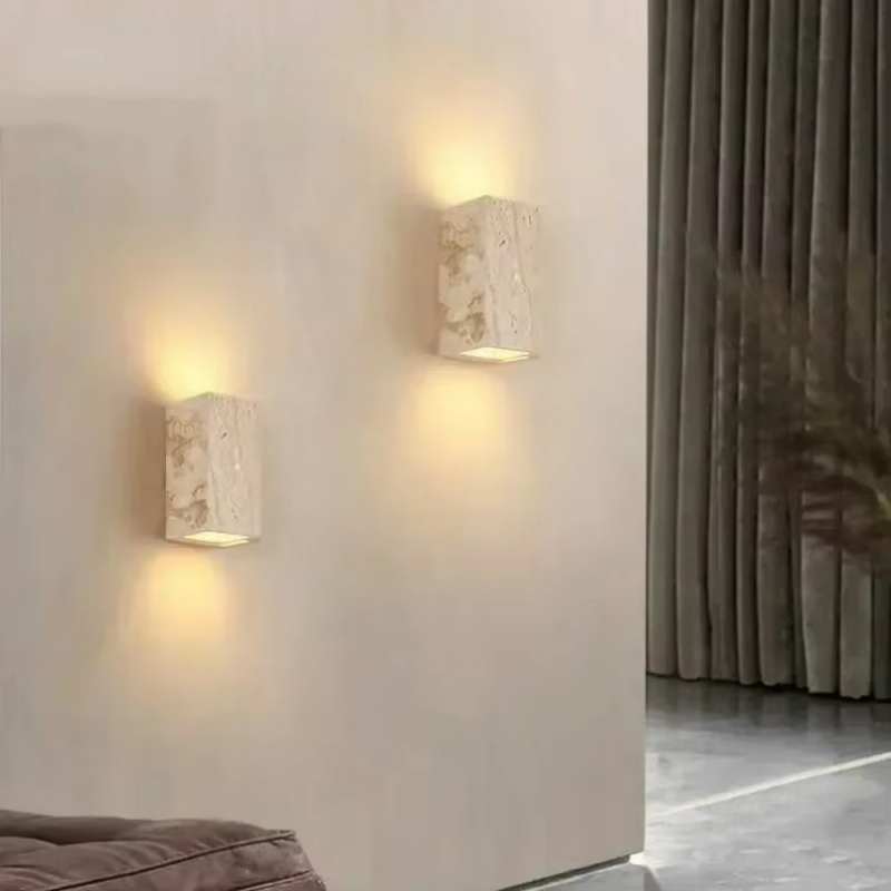 Outdoor Lighting For Front Of House - Żółta lampa ścienna z kamienia travertynu