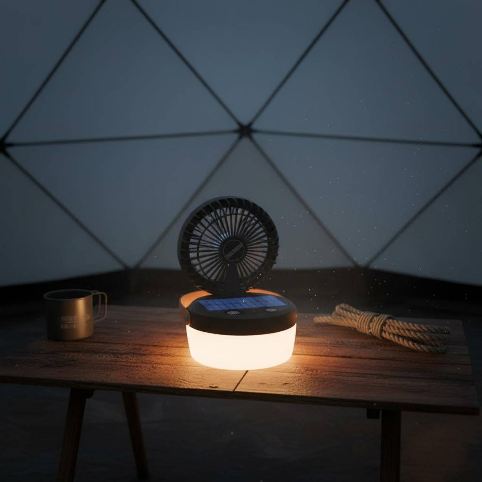 Solar Lantern Hanging - Solarna lampa kempingowa z wentylatorem, składana