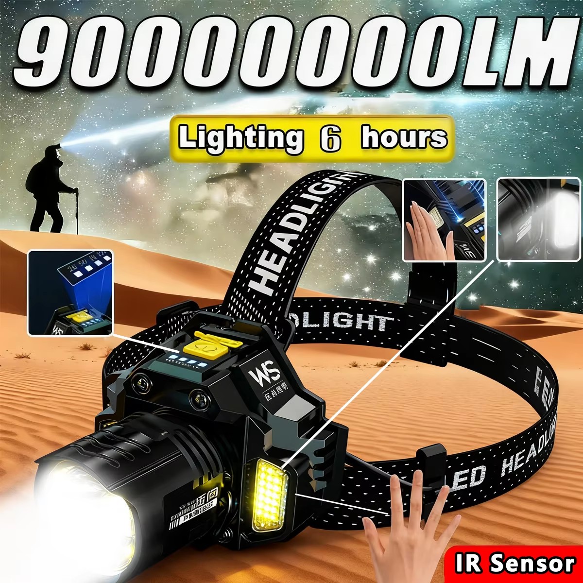 Outdoor Lighting Sensor - Akumulatorowa, mocna latarka czołowa LED z