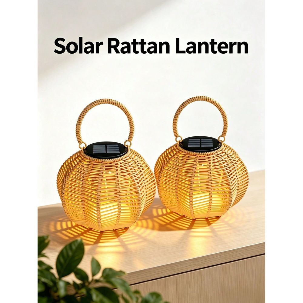 Solar Lantern Hanging - Rattanowa lampa solarna do dekoracji wnętrz,