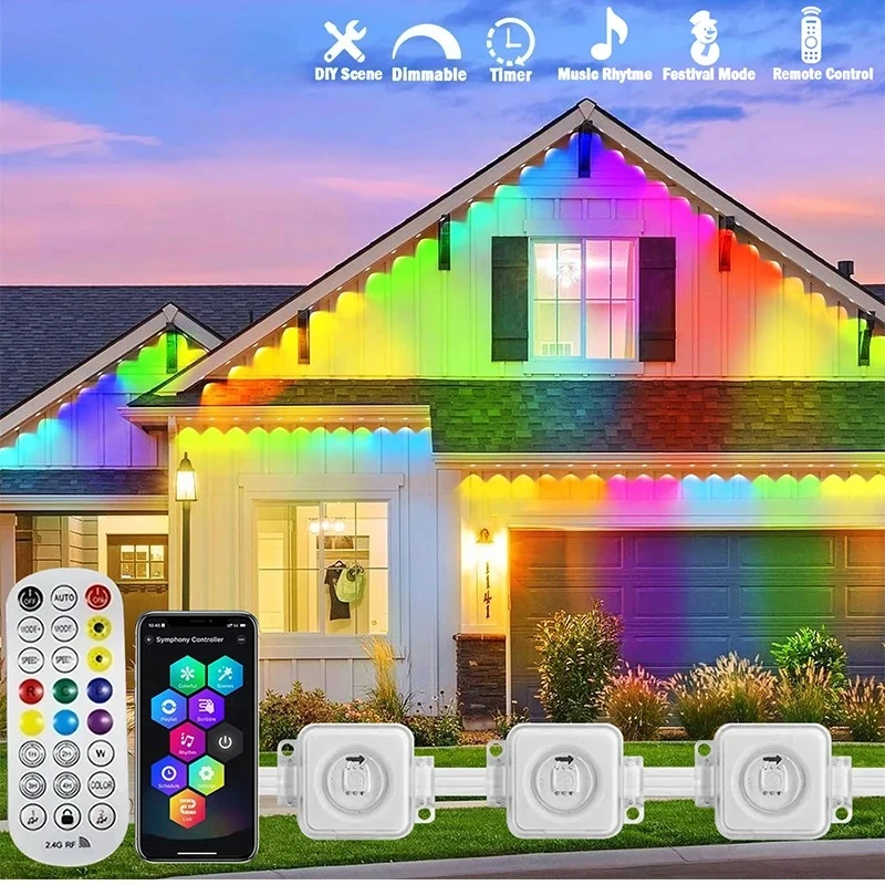 Outdoor Lighting For Front Of House - 300FT Trwałe Listwy LED RGB Inteligentne